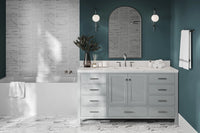 Ariel cambridge 66 inch single rectangle sink bathroom vanity with carrara white quartz countertop 1.5 edge in grey