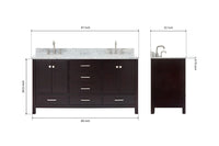 Ariel cambridge (66"&67") in double oval sink bathroom vanity with marble countertop (0.75" & 1.5").