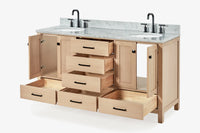 Ariel cambridge (66"&67") in double oval sink bathroom vanity with marble countertop (0.75" & 1.5").