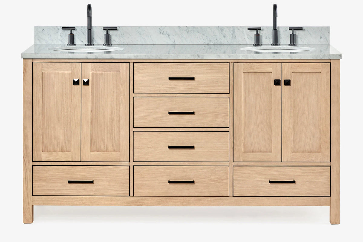 Ariel cambridge (66"&67") in double oval sink bathroom vanity with marble countertop (0.75" & 1.5").