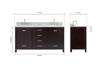 Ariel cambridge 66-67 inch double rectangle sink vanity with  marble countertop with (0.75,1.5)in edge