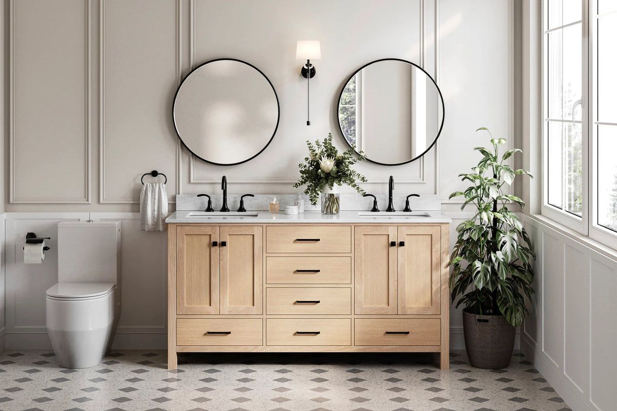 Ariel cambridge 66-67 inch double rectangle sink vanity with  marble countertop with (0.75,1.5)in edge