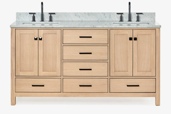 Ariel cambridge 66-67 inch double rectangle sink vanity with  marble countertop with (0.75,1.5)in edge