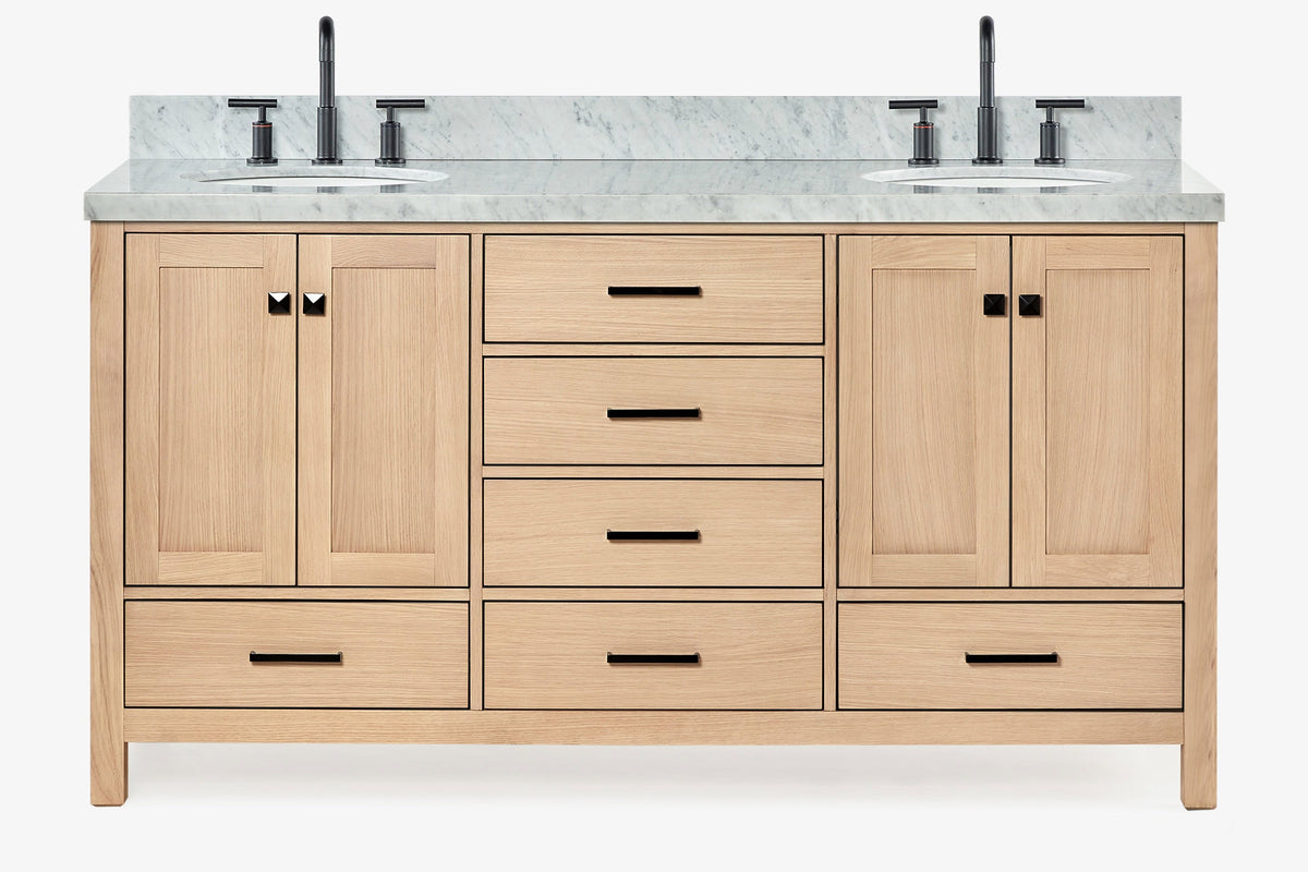 Ariel cambridge (66"&67") in double oval sink bathroom vanity with marble countertop (0.75" & 1.5").