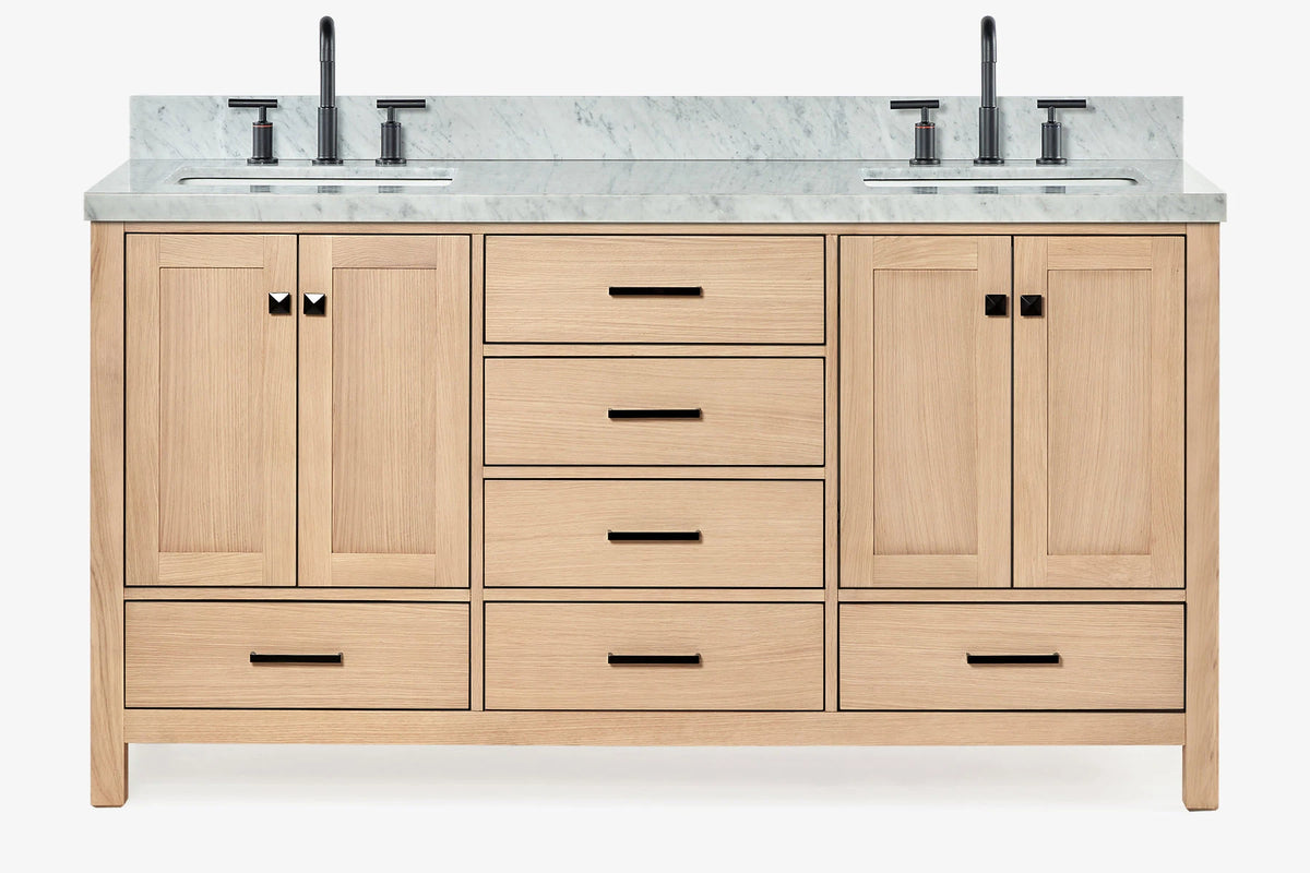Ariel cambridge 66-67 inch double rectangle sink vanity with  marble countertop with (0.75,1.5)in edge