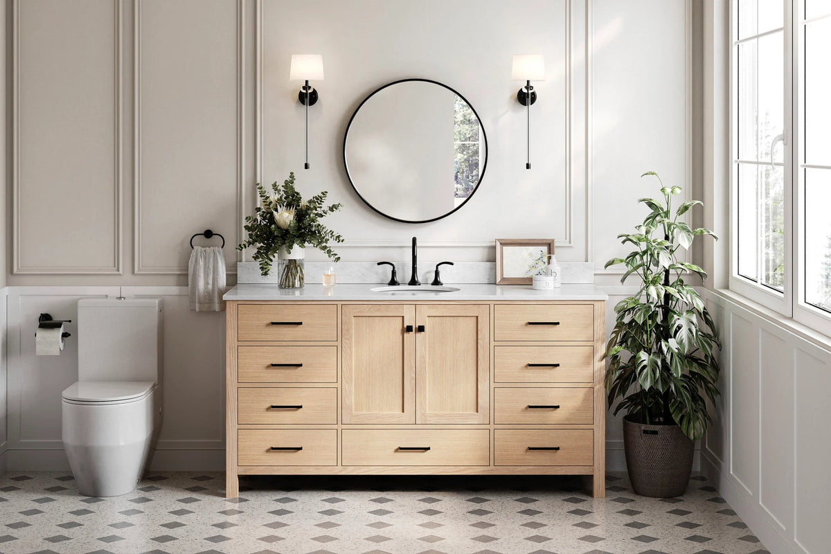 Ariel Cambridge (66" & 67") in single oval sink vanity with marble countertop (0.75" & 1.5").