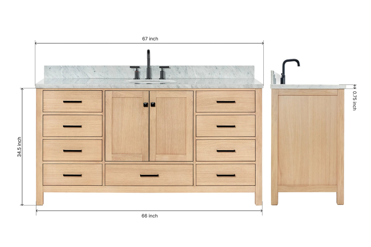 Ariel Cambridge (66" & 67") in single oval sink vanity with marble countertop (0.75" & 1.5").