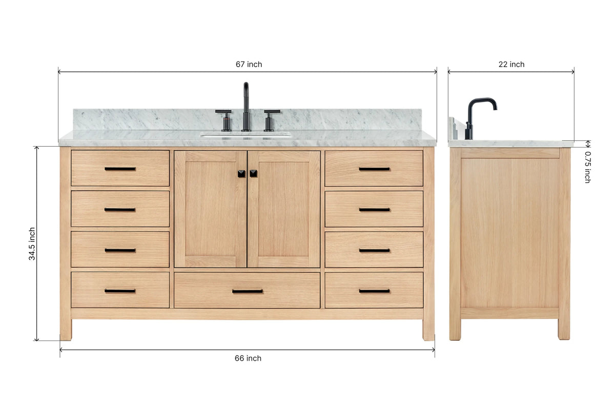 Ariel cambridge 66-67 inch single rectangle sink vanity with countertop with (0.75,1.5)in edge