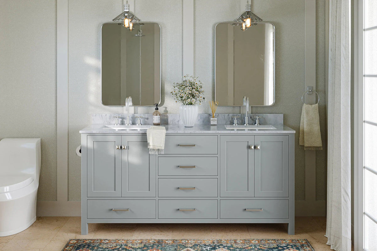 Ariel cambridge 72-73in. bathroom vanity double rectangle sink vanity with (0.75, 1.5, 2)in countertop