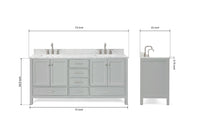 Ariel cambridge 72-73in. bathroom vanity double rectangle sink vanity with (0.75, 1.5, 2)in countertop