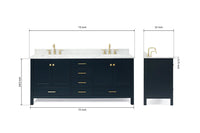 Ariel cambridge 72-73in. bathroom vanity double rectangle sink vanity with (0.75, 1.5, 2)in countertop