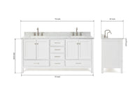 Ariel cambridge 72-73in. bathroom vanity double rectangle sink vanity with (0.75, 1.5, 2)in countertop
