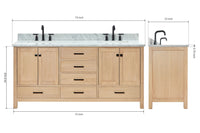 Ariel cambridge 72-73in. bathroom vanity double rectangle sink vanity with (0.75, 1.5, 2)in countertop