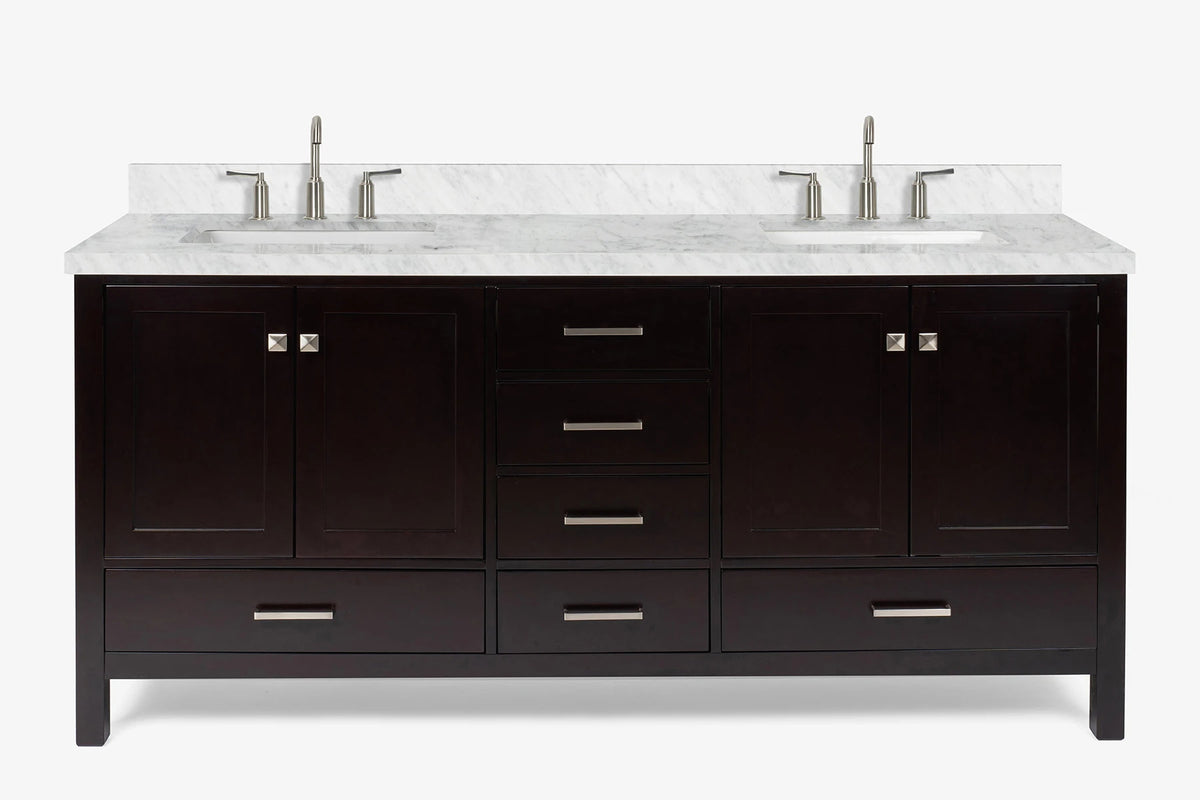 Ariel cambridge 72-73in. bathroom vanity double rectangle sink vanity with (0.75, 1.5, 2)in countertop