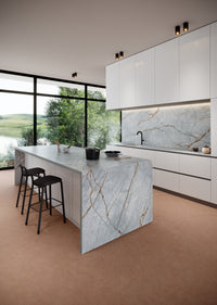 Blue Roma Cielo Porcelain Slab kitchen