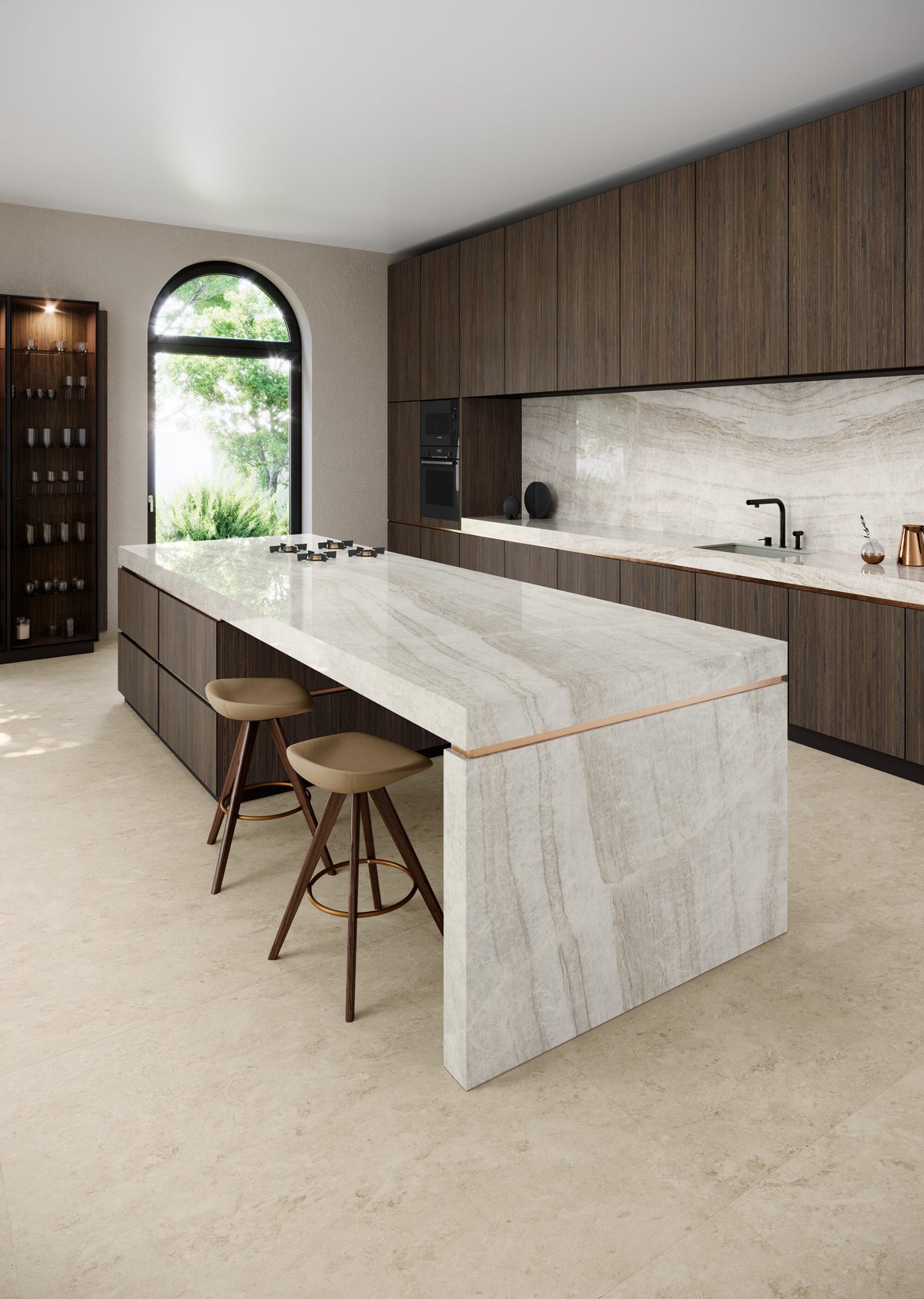 Taj Mahal Sand Porcelain Slab kitchen