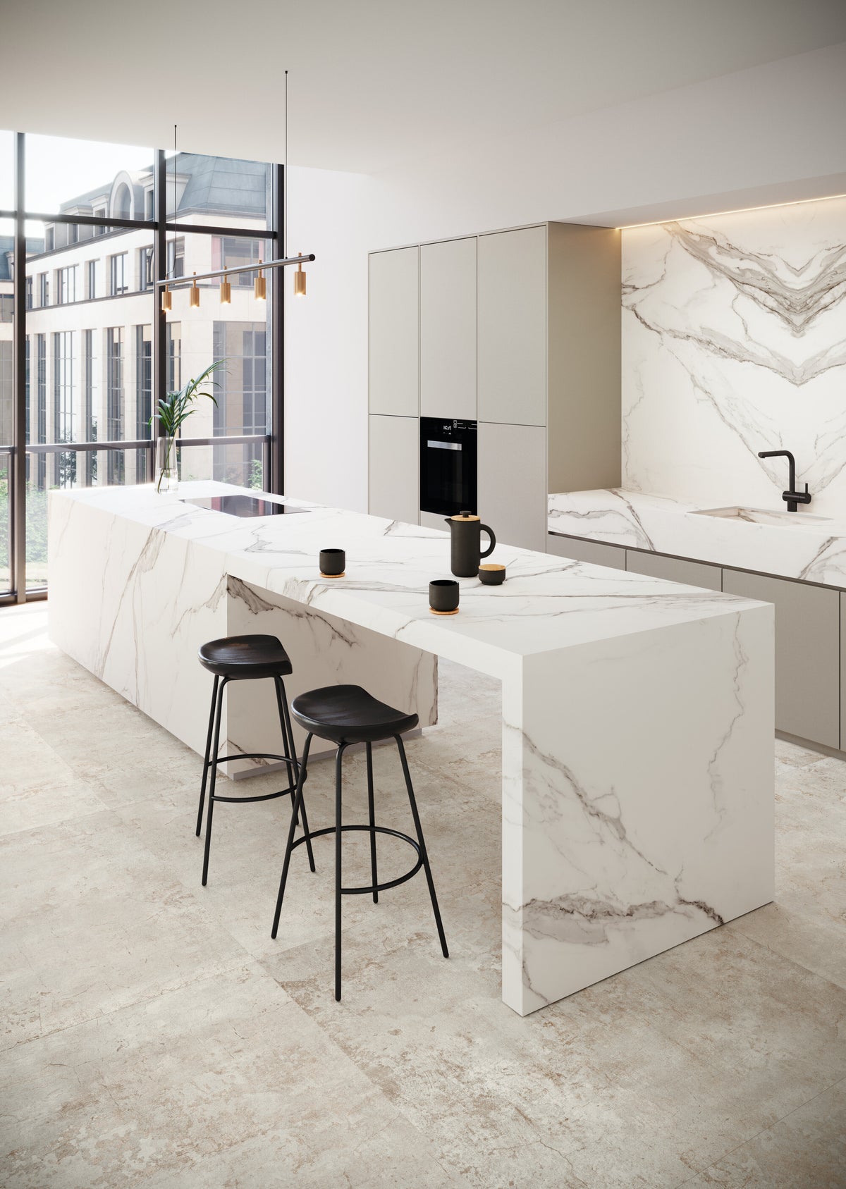 Estatuario Extra Blanco Porcelain Slab kitchen