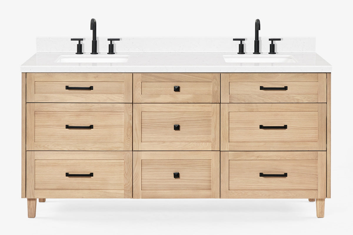 Ariel monroe 73 inch double rectangle sink bathroom vanity with countertop 1.5 inch edge