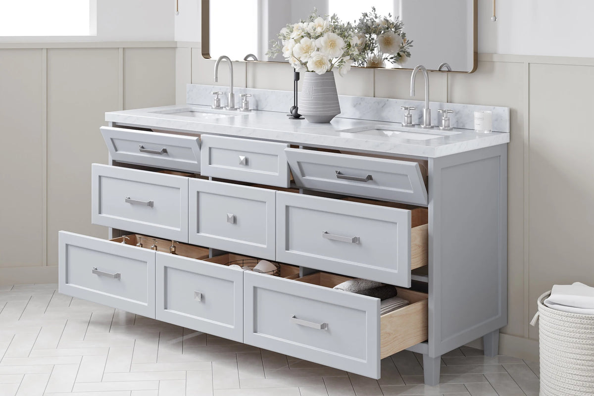 Ariel monroe 73 inch double rectangle sink bathroom vanity with countertop 1.5 inch edge