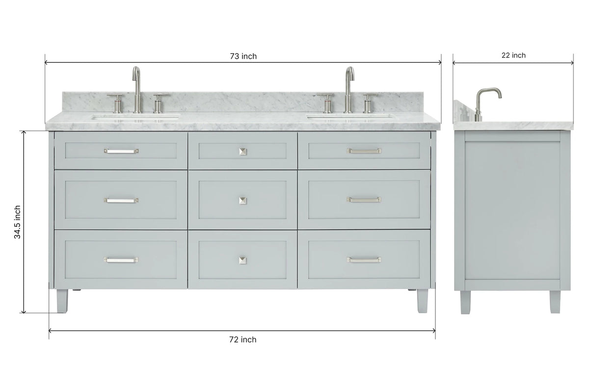 Ariel monroe 73 inch double rectangle sink bathroom vanity with countertop 1.5 inch edge