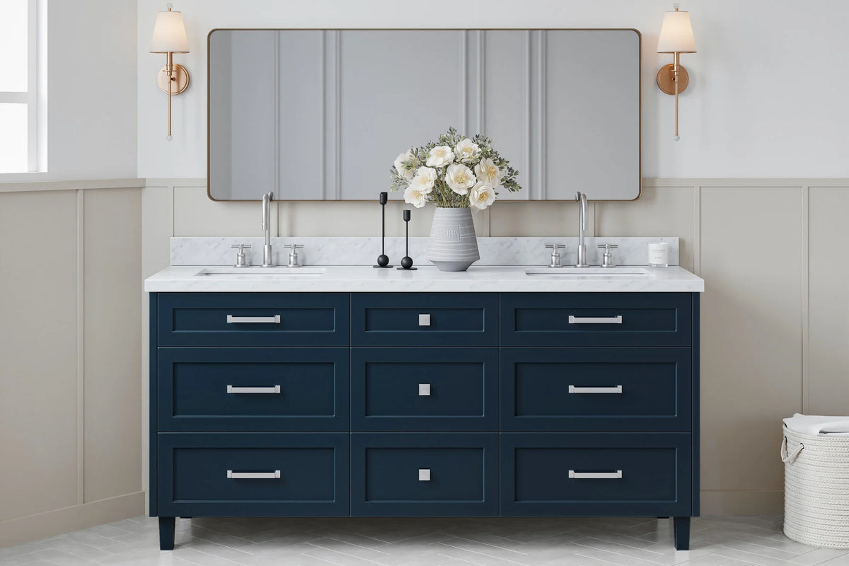 Ariel monroe 73 inch double rectangle sink bathroom vanity with countertop 1.5 inch edge