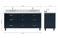 Ariel monroe 73 inch double rectangle sink bathroom vanity with countertop 1.5 inch edge