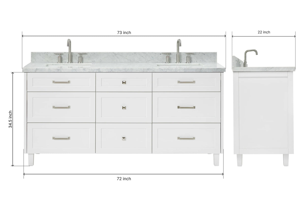 Ariel monroe 73 inch double rectangle sink bathroom vanity with countertop 1.5 inch edge