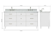 Ariel monroe 73 inch double rectangle sink bathroom vanity with countertop 1.5 inch edge