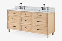 Ariel monroe 73 inch double rectangle sink bathroom vanity with countertop 1.5 inch edge