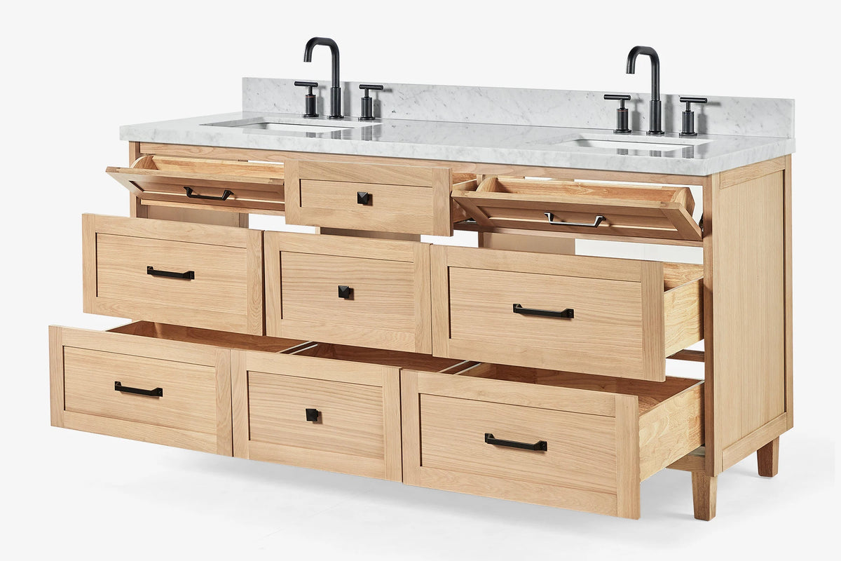 Ariel monroe 73 inch double rectangle sink bathroom vanity with countertop 1.5 inch edge