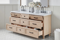 Ariel monroe 73 inch double rectangle sink bathroom vanity with countertop 1.5 inch edge
