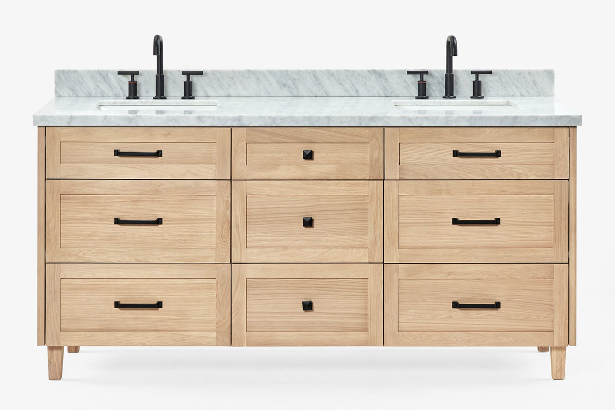 Ariel monroe 73 inch double rectangle sink bathroom vanity with countertop 1.5 inch edge