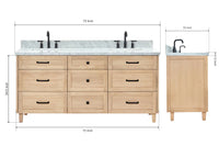 Ariel monroe 73 inch double rectangle sink bathroom vanity with countertop 1.5 inch edge