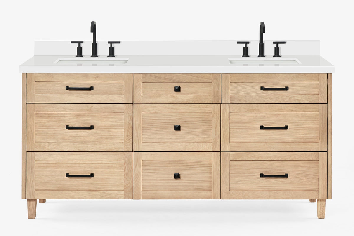 Ariel monroe 73 inch double rectangle sink bathroom vanity with countertop 1.5 inch edge