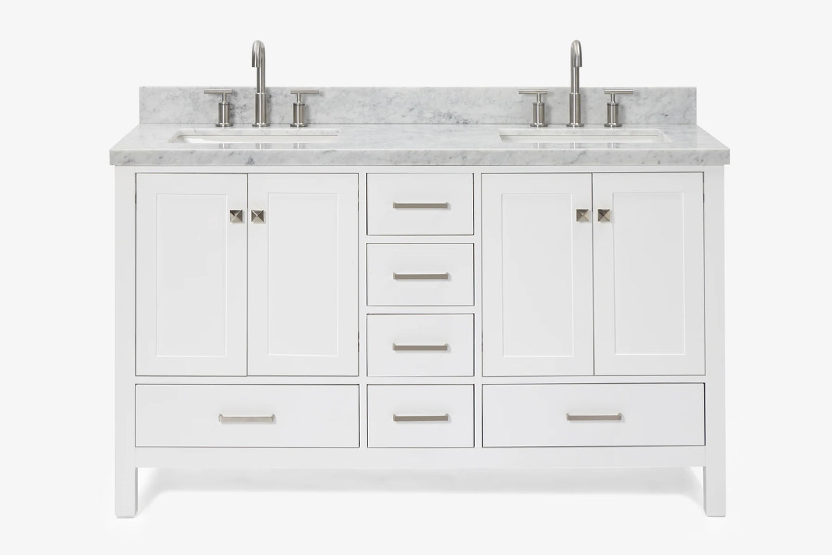 Ariel cambridge( 60 in , 61 in )  double rectangle sink vanity with Marble (0.75 in, 1.5 in, 2 in) countertop