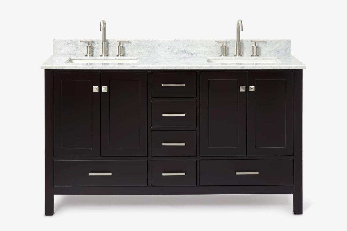 Ariel cambridge( 60 in , 61 in )  double rectangle sink vanity with Marble (0.75 in, 1.5 in, 2 in) countertop