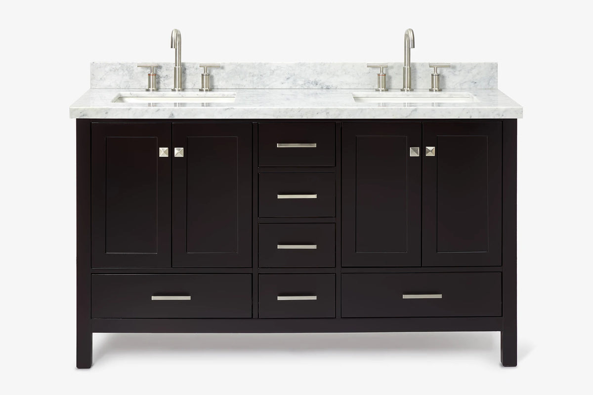 Ariel cambridge( 60 in , 61 in )  double rectangle sink vanity with Marble (0.75 in, 1.5 in, 2 in) countertop