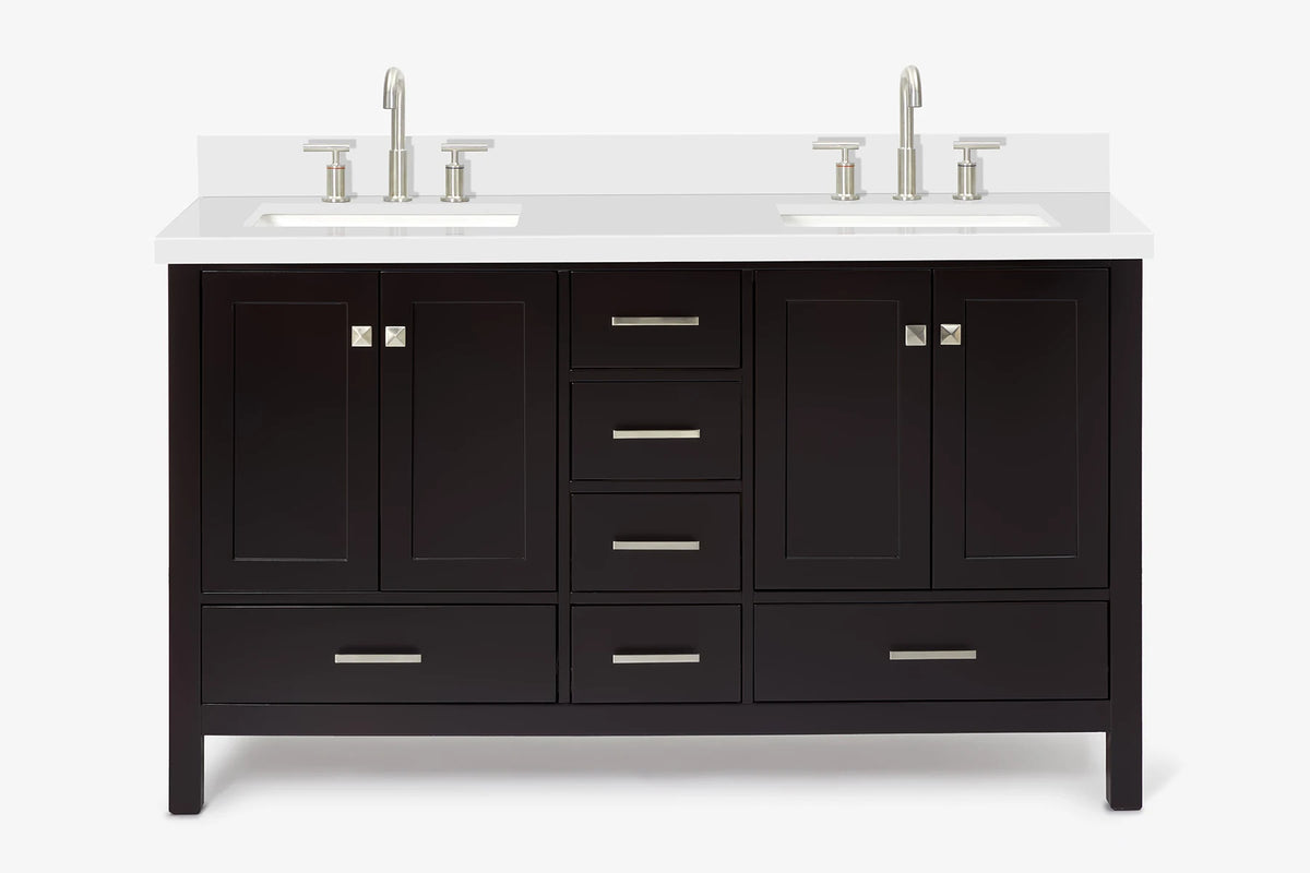 Ariel cambridge( 60 in , 61 in )  double rectangle sink vanity with Marble (0.75 in, 1.5 in, 2 in) countertop