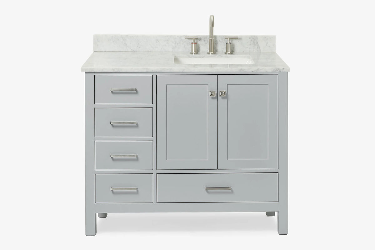 Ariel cambridge (43 inch, 42 inch) right offset single rectangular sink bathroom vanity with marble countertop (0.75 inch, 1.5 inch, 2 inch).