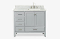 Ariel cambridge (43 inch, 42 inch) right offset single rectangular sink bathroom vanity with marble countertop (0.75 inch, 1.5 inch, 2 inch).