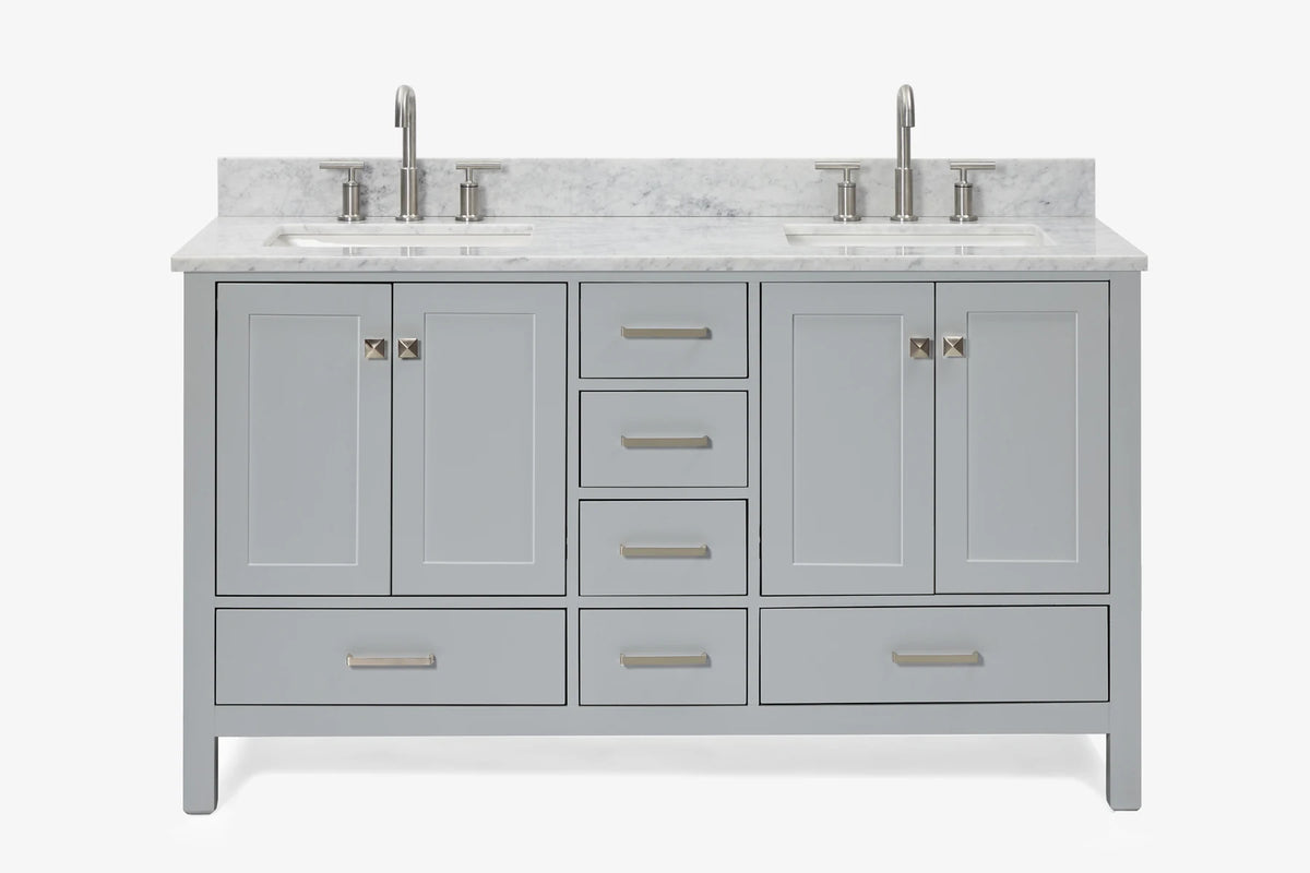 Ariel cambridge( 60 in , 61 in )  double rectangle sink vanity with Marble (0.75 in, 1.5 in, 2 in) countertop