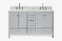 Ariel cambridge( 60 in , 61 in )  double rectangle sink vanity with Marble (0.75 in, 1.5 in, 2 in) countertop