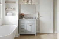 Ariel bristol 37 in. right offset single rectangle sink vanity with 0.75 in. carrara white marble countertop in white
