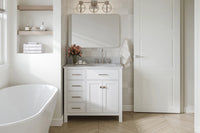 Ariel bristol 37 in. right offset single rectangle sink vanity with 0.75 in. carrara white marble countertop in white