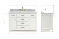 Ariel bristol 49 in. single rectangle sink vanity with 0.75 in. carrara white marble countertop in white