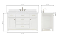 Ariel bristol 55 in. single rectangle sink vanity with white quartz countertop in white