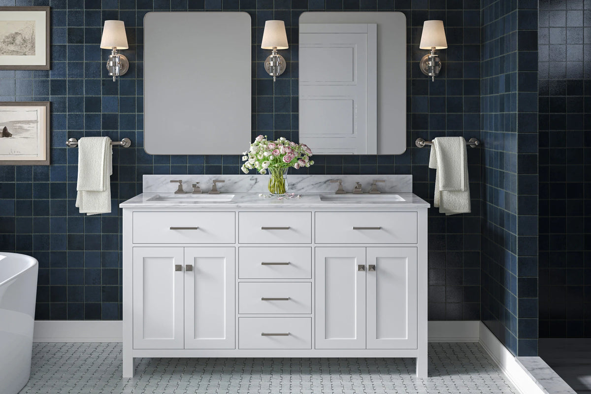 Ariel bristol 61 in. double rectangle sink vanity with 0.75 in. carrara white marble countertop in grey