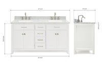 Ariel bristol 61 in. double rectangle sink vanity with 0.75 in. carrara white marble countertop in grey