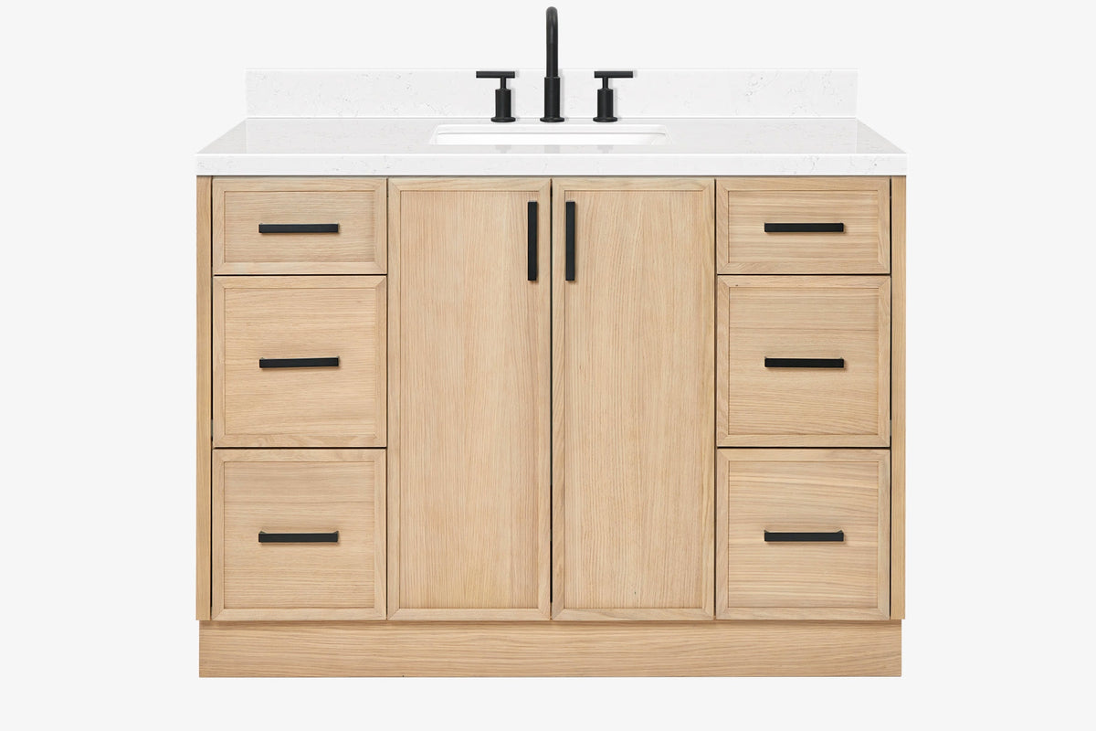 Ariel kelly 49 inch single rectangle sink bathroom vanity with carrara marble countertop 1.5 inch edge