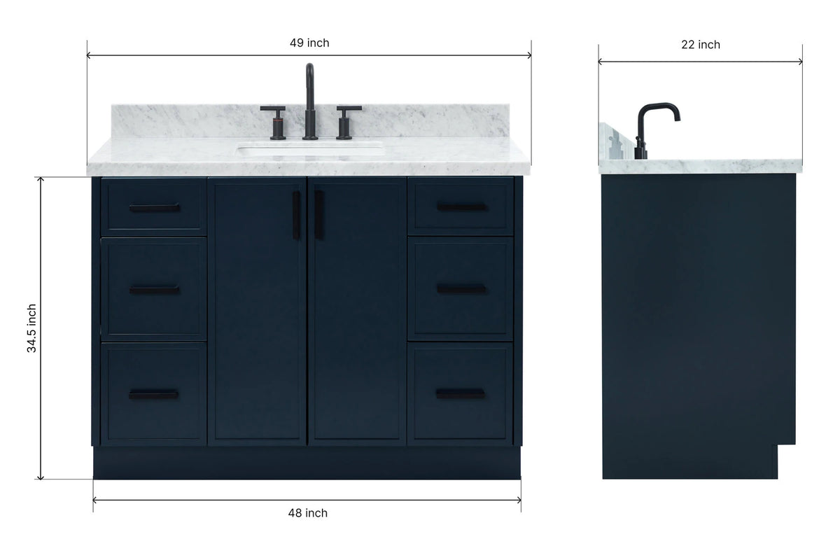 Ariel kelly 49 inch single rectangle sink bathroom vanity with carrara marble countertop 1.5 inch edge